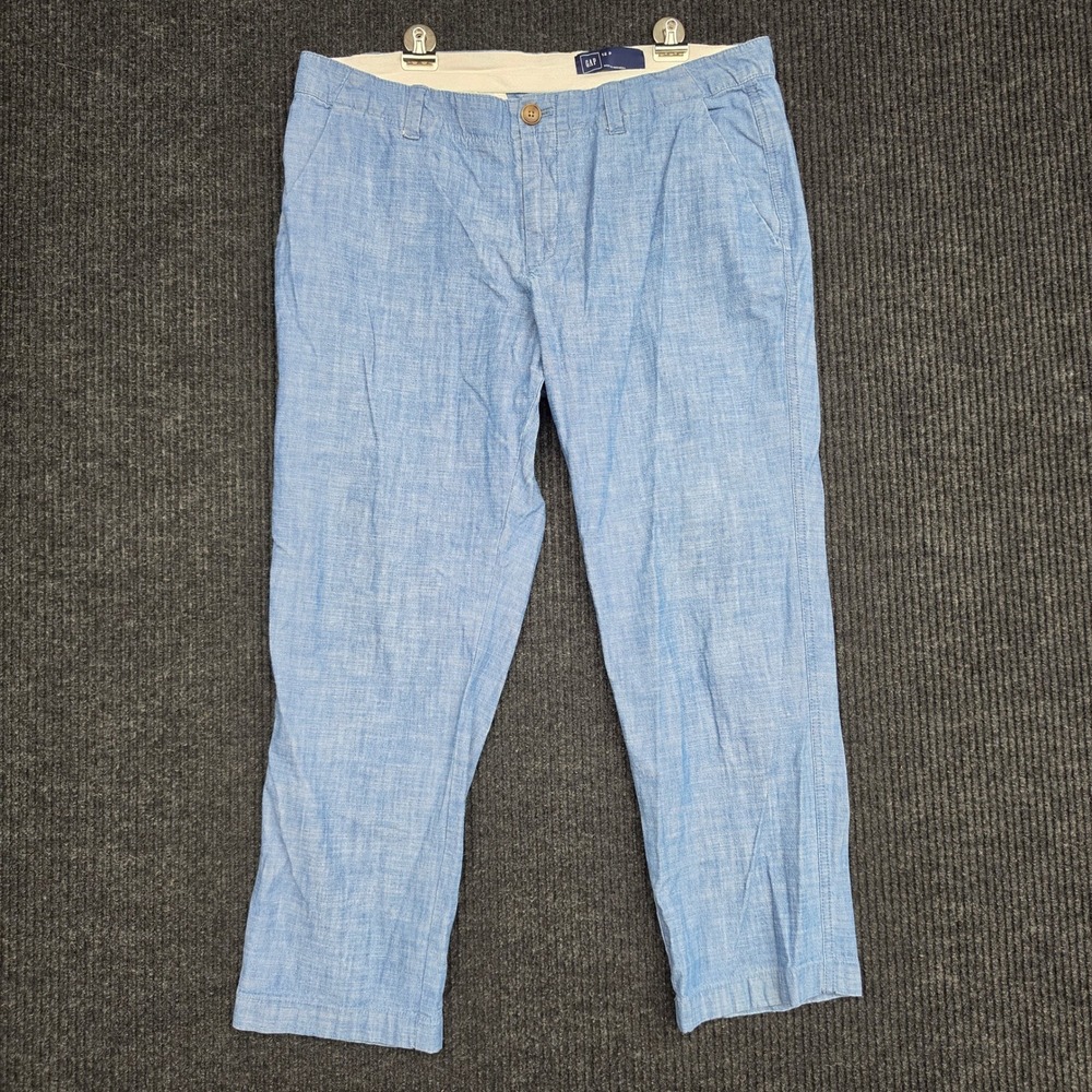 Gap Womens 12 Petite Blue Chambray Chino Pants Cotton Stretch Light Wash